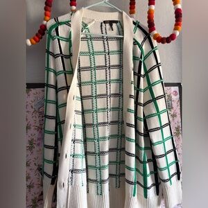 Maje Green and Black Checkered Cardigan